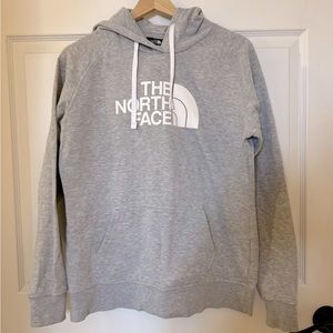 Unisex The North Face logo hoodie, kangaroo pocket, light gray, Sz M